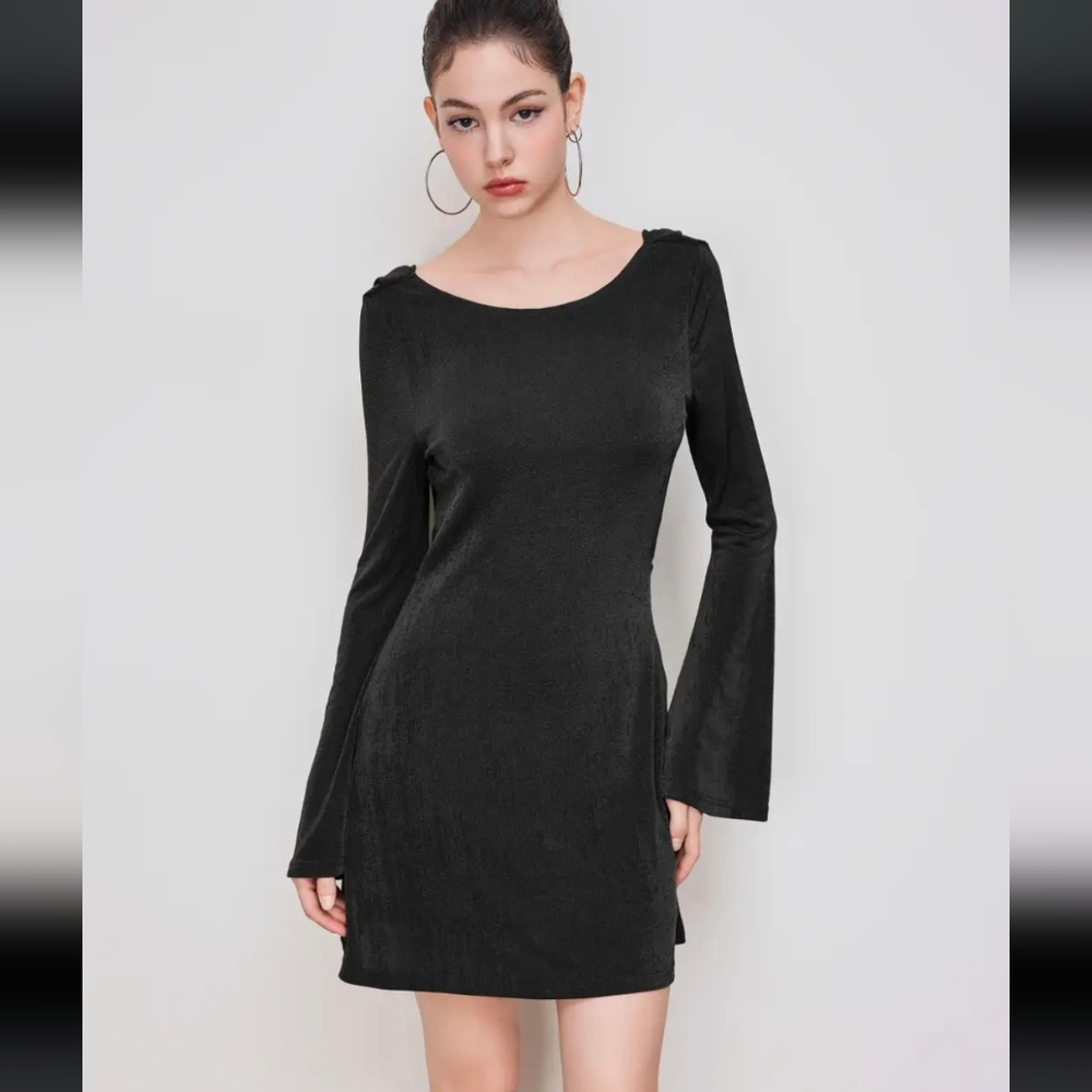 Cider Black Backless Dress with Gold Detail